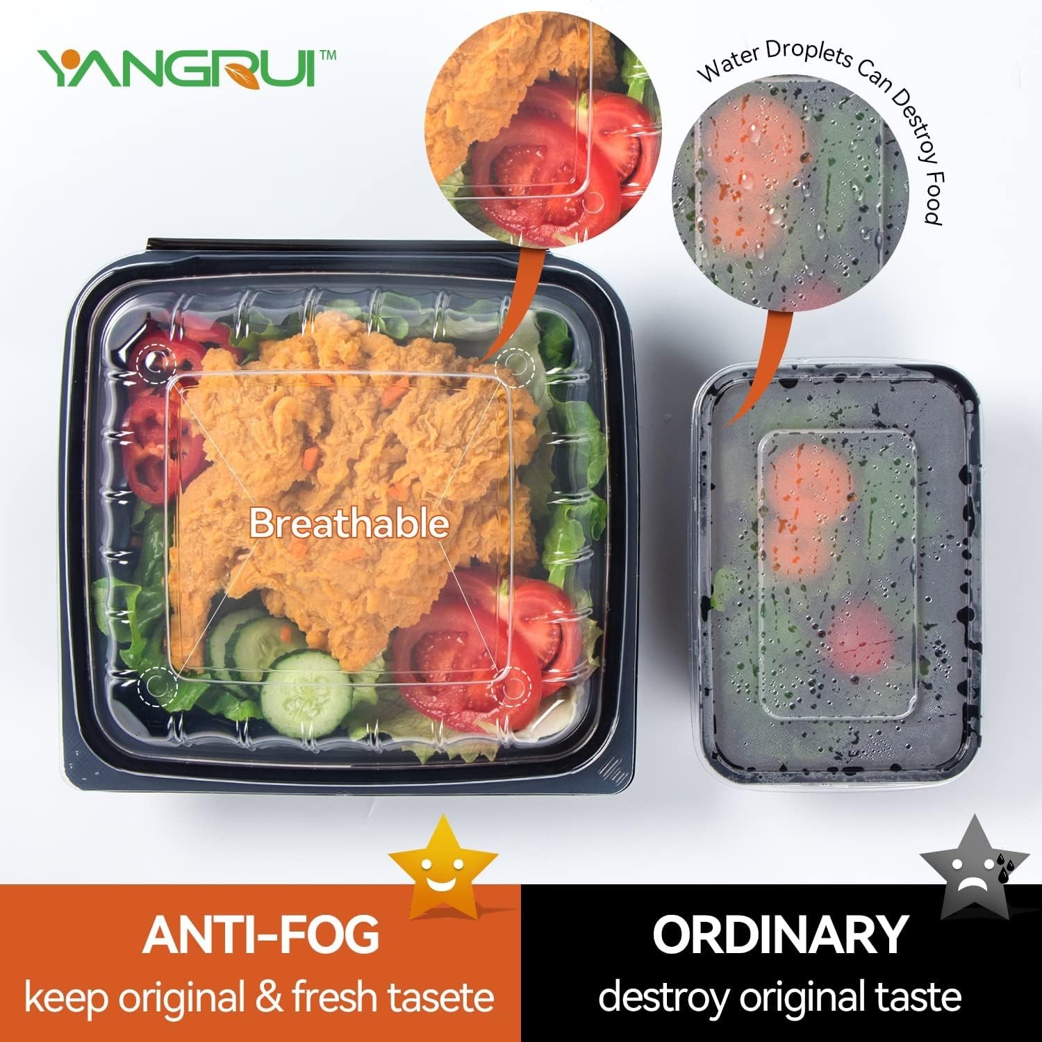25-Pack 34oz Clamshell Containers | Leakproof, Anti-Fog Lid