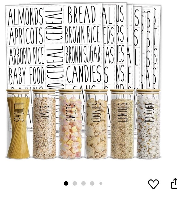 Lot Of (2) 136 Pantry Labels 4 Food Containers, Preprinted Clear Kitchen Labels