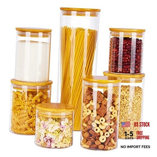 Glass Food Storage Jars, 7 Pack Kitchen Containers with 7 Pack (15 oz – 74 oz)