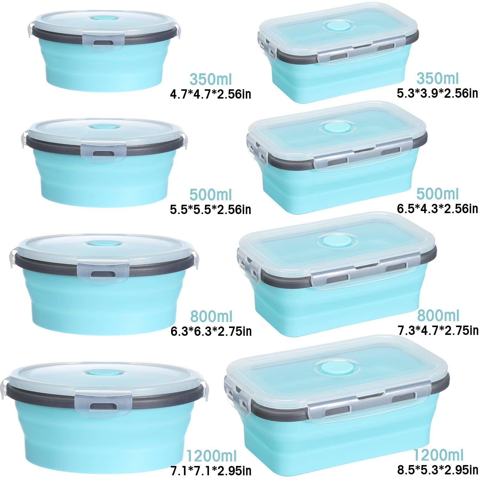 16 Pack Collapsible Food Storage Containers With Lid Foldable 8 Pcs Rectangle St