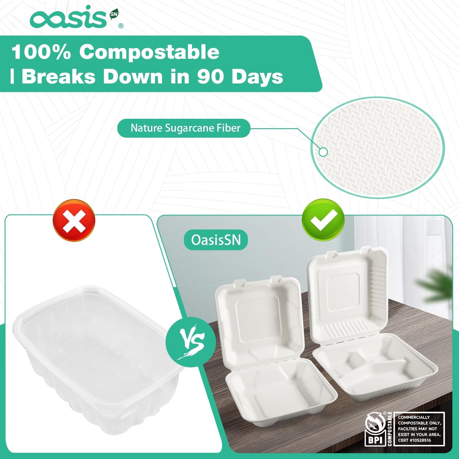 8×8″, 68-Pack Disposable Clamshell Take Out Food Containers, Biodegradable Pa…
