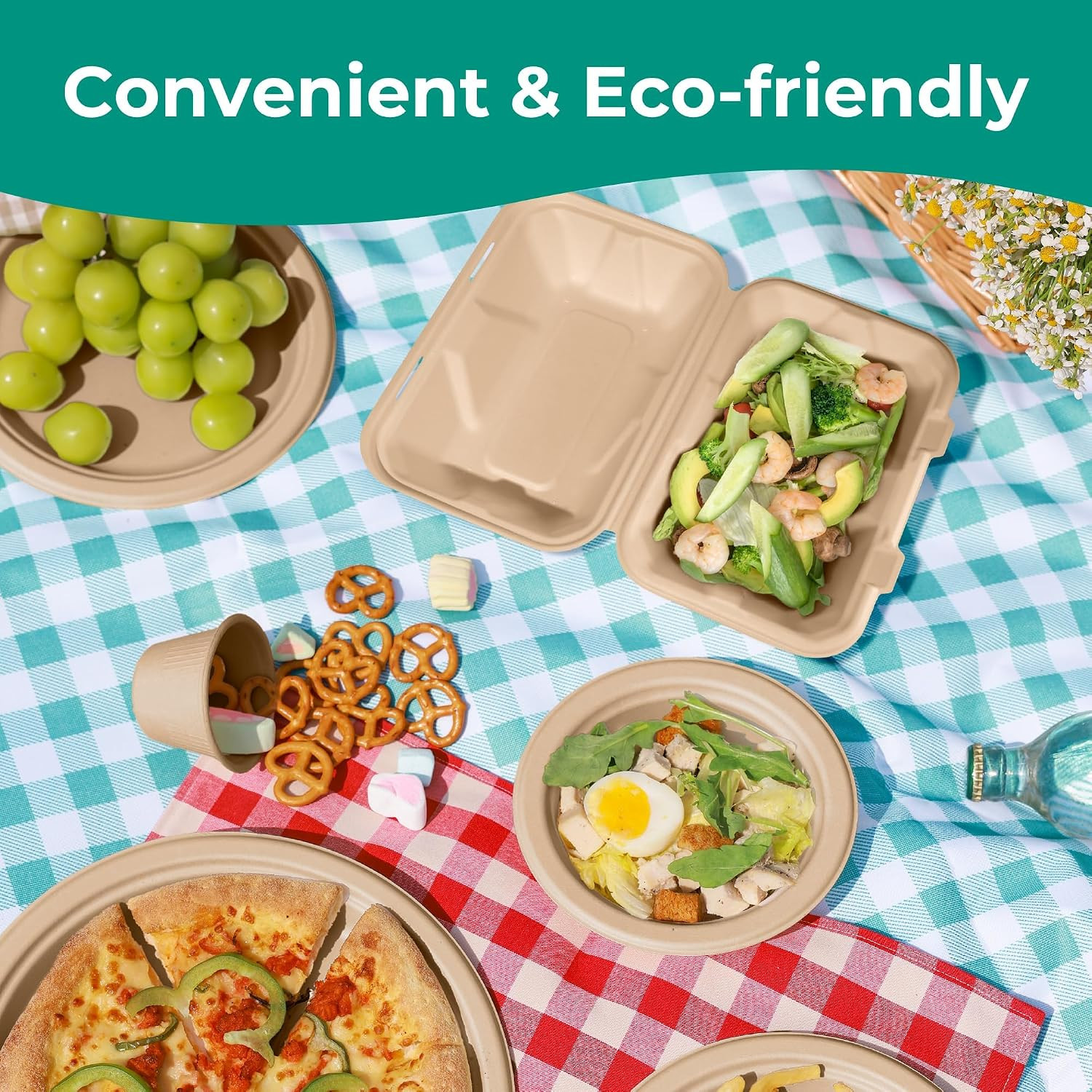 Fit Meal Prep 100 Pack 9×6 Compostable To Go Food Containers, Disposable To Go B