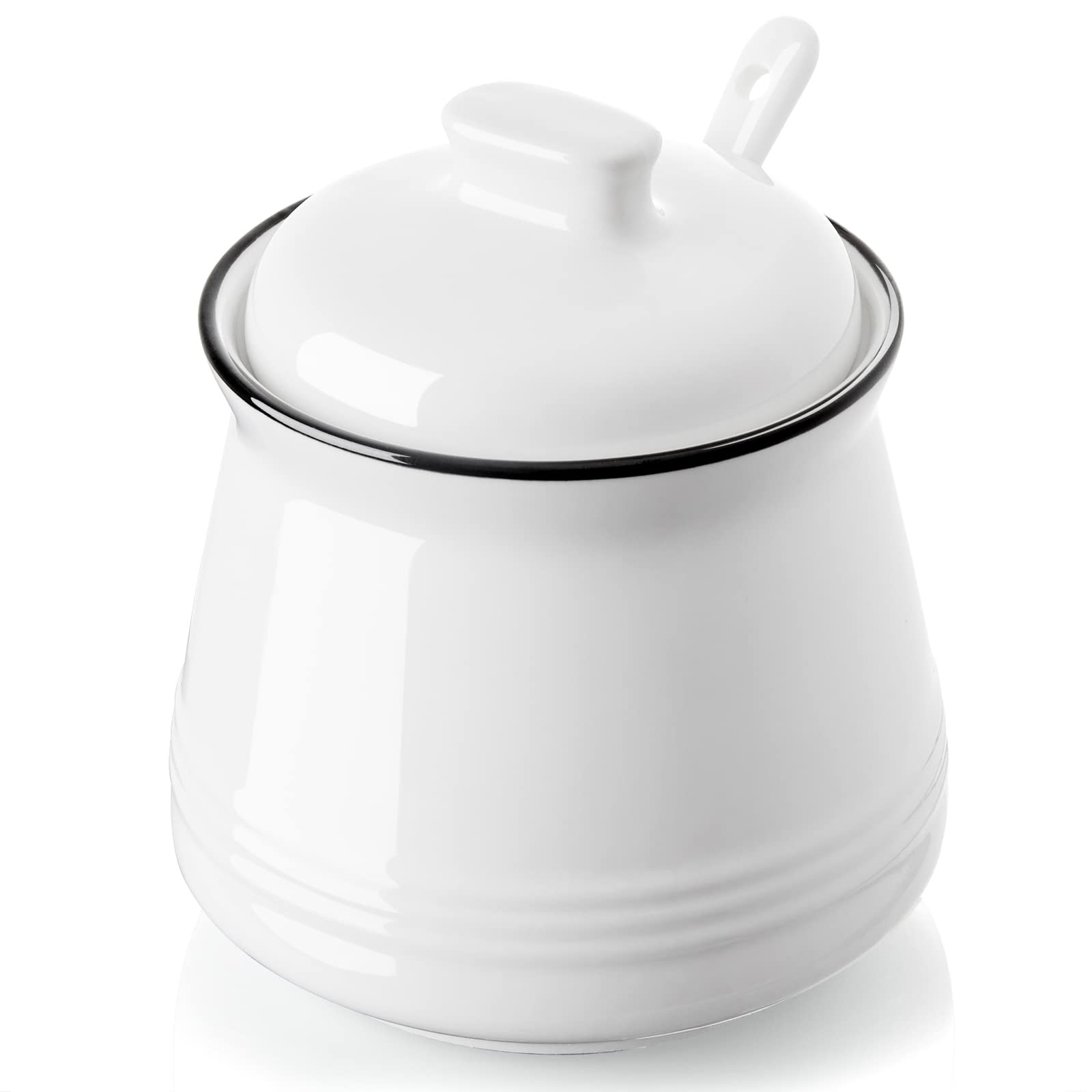 DAYYET Sugar Bowl with Lid and Spoon, 12 oz Ceramic Small, White