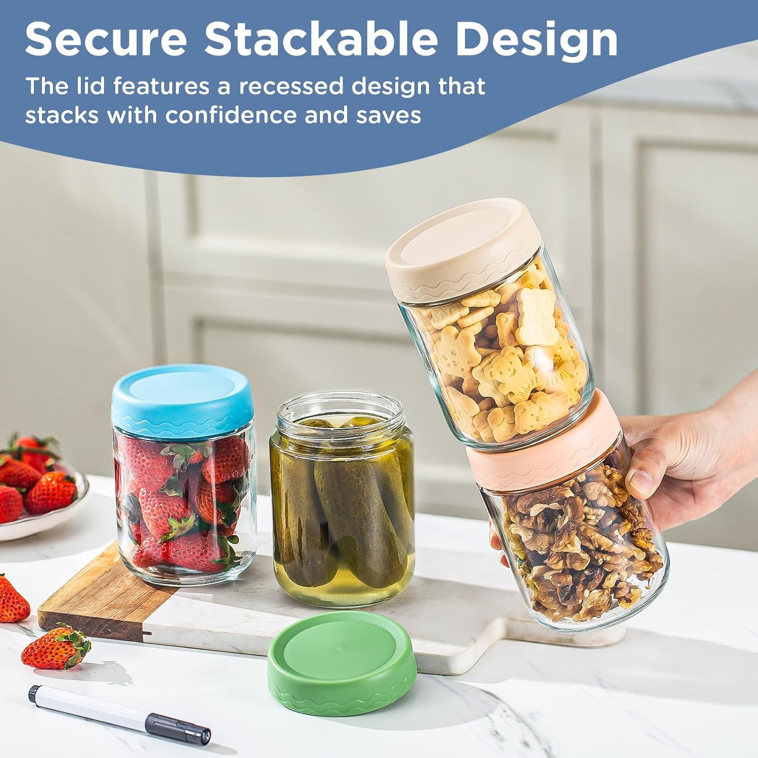 16 Oz Overnight Oats Containers with Lids – 4 Pack Glass Storage Jars with Airti