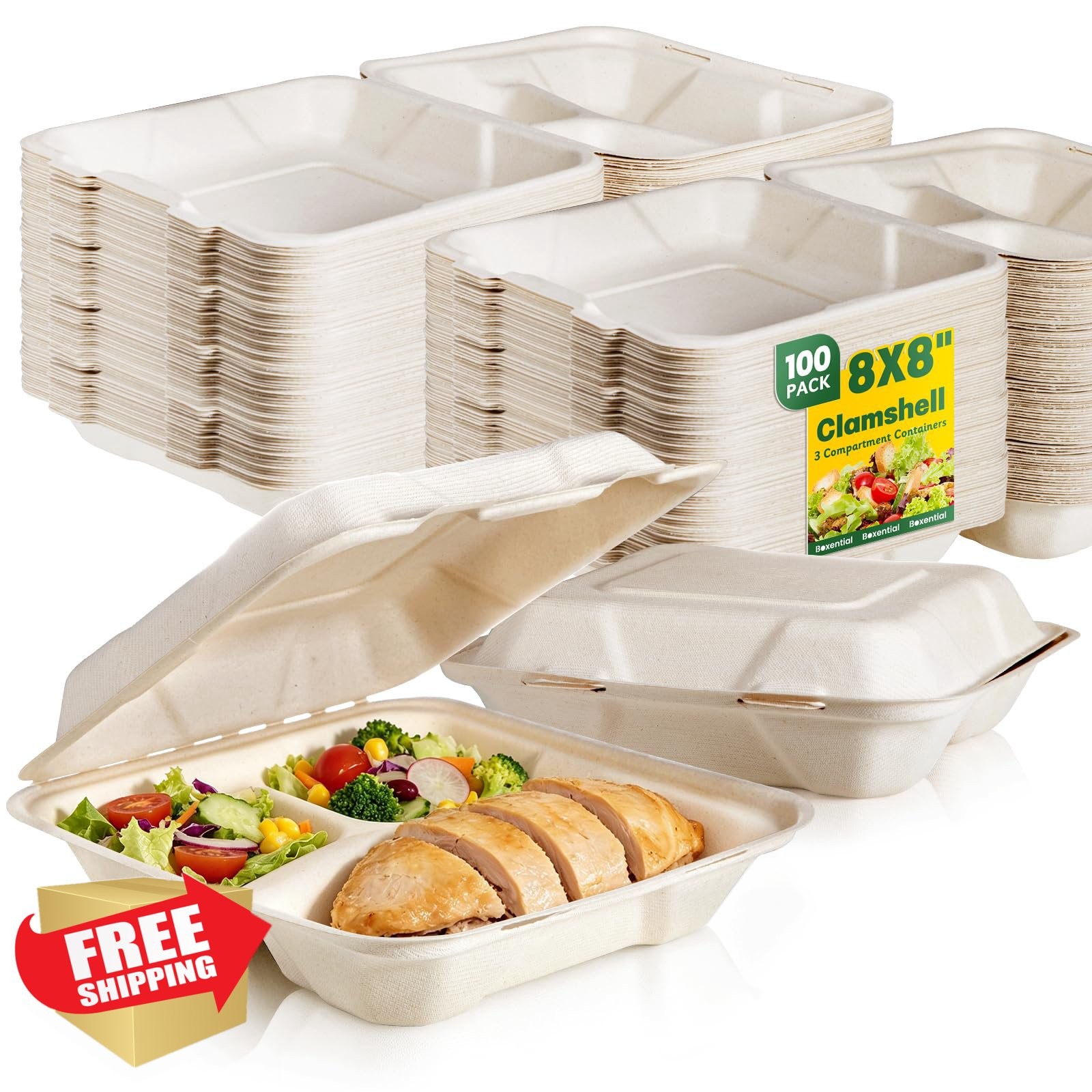 Boxential Compostable Food Containers 8×8″ 100 Pcs