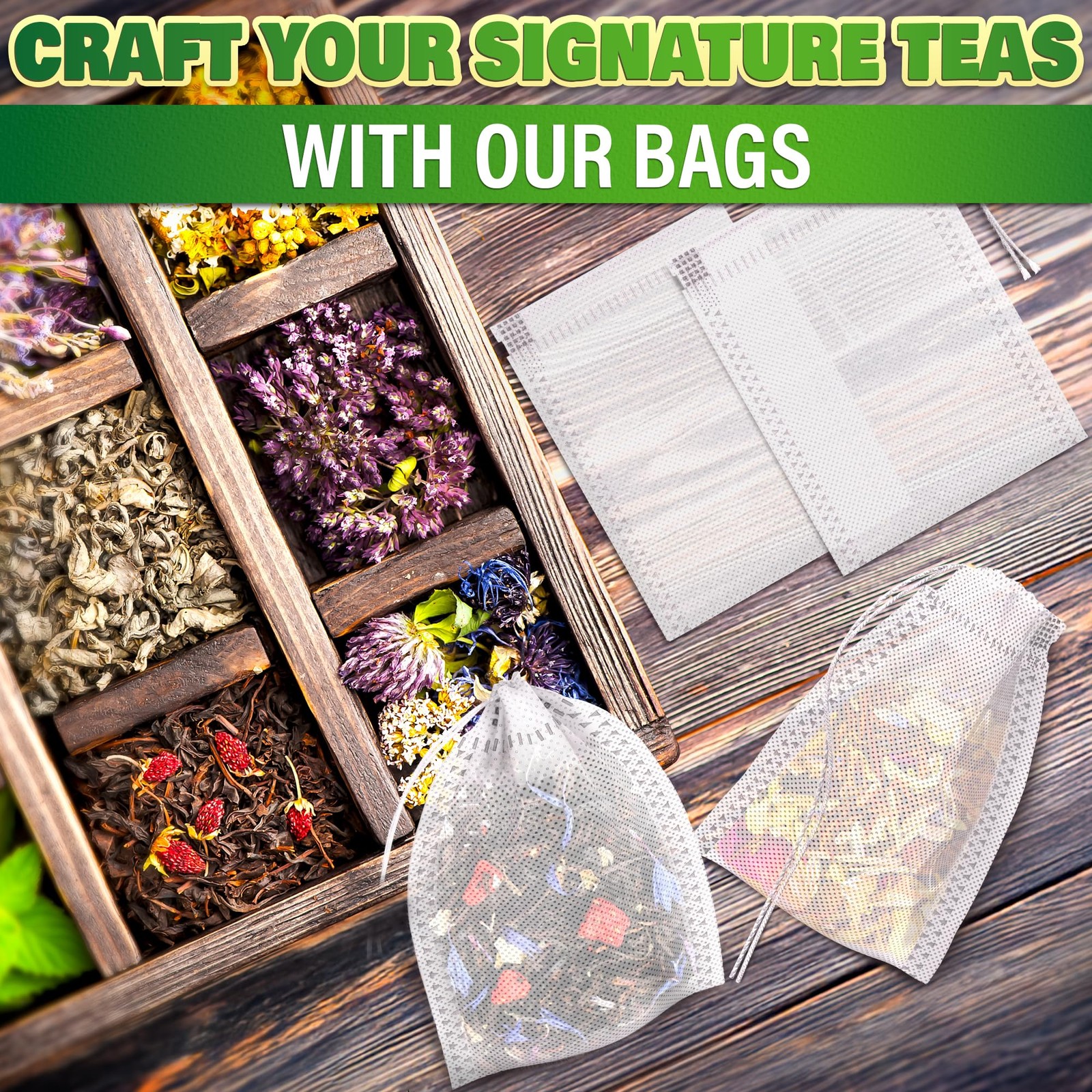 400 Pcs Disposable Tea Bags for Loose Leaf – 3.62 x 3.62″*2.76″, White