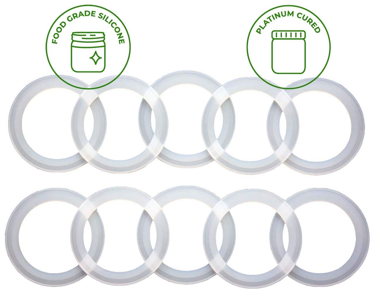 Platinum Silicone Sealing Gaskets for Leak Proof Mason Jar Lids | 10 Pcs Reus…