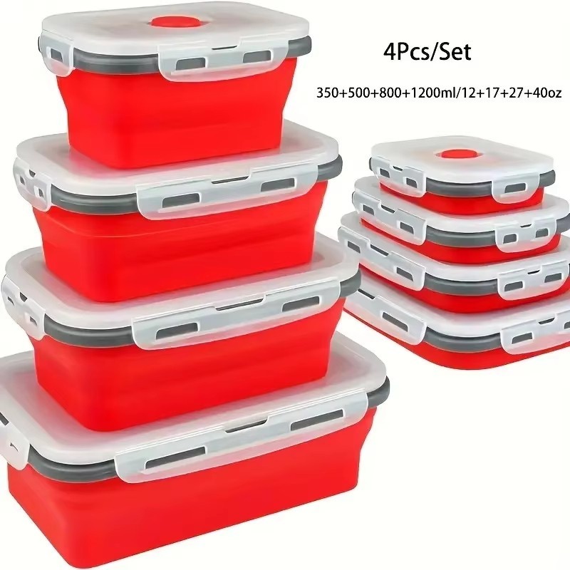 4 Pack Collapsible Silicone Food Storage Containers Foldable Lunch Boxes Set