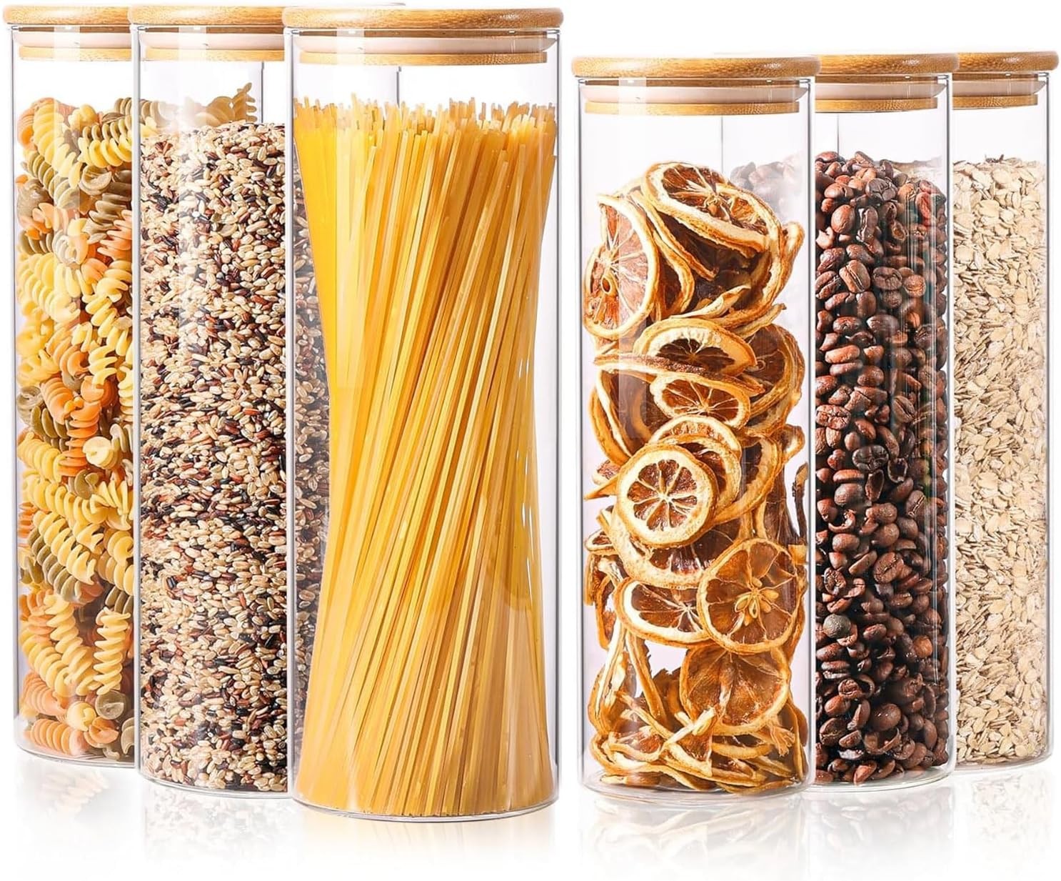 Glass Food Storage Jars Set of 6, Tall Glass Storage Containers