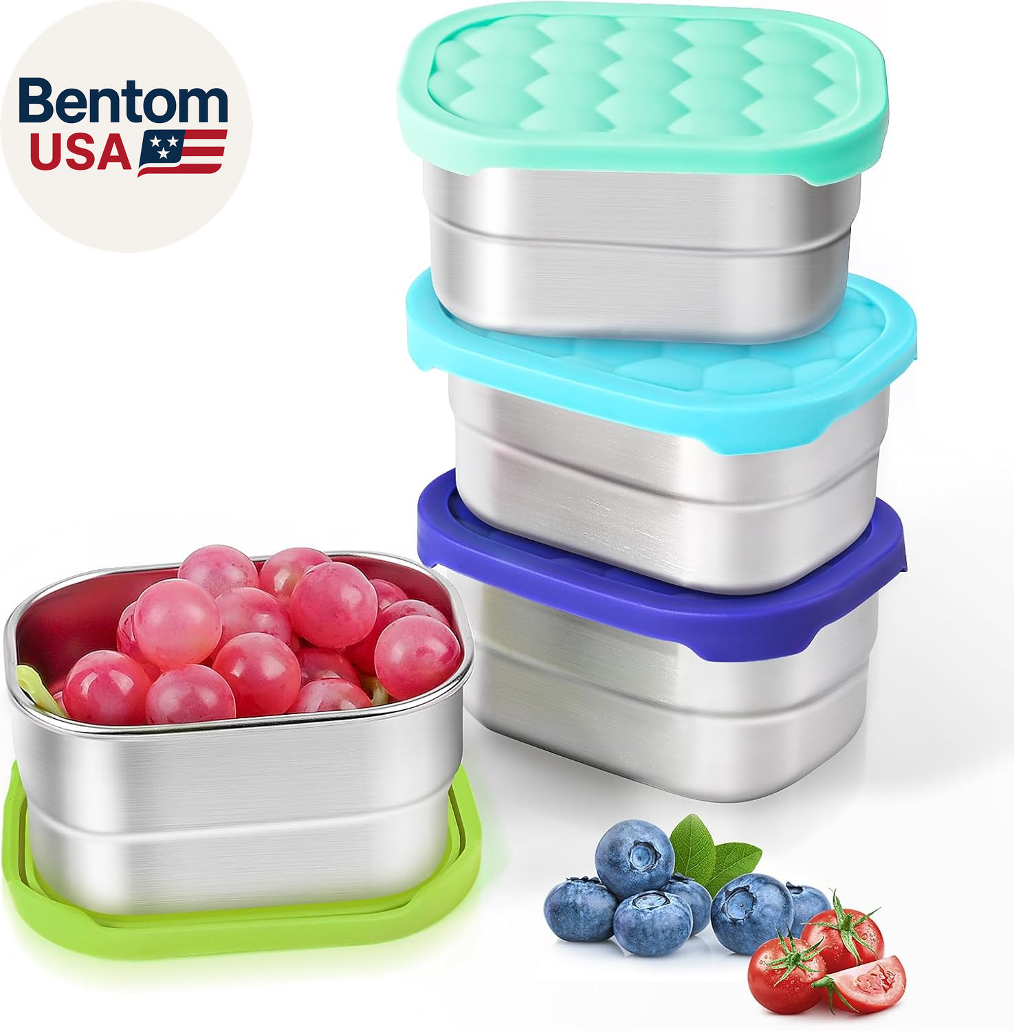 4Pack 8Oz Small (1 CUP) Stainless Steel Snack Containers for Kids | Reusable Eas