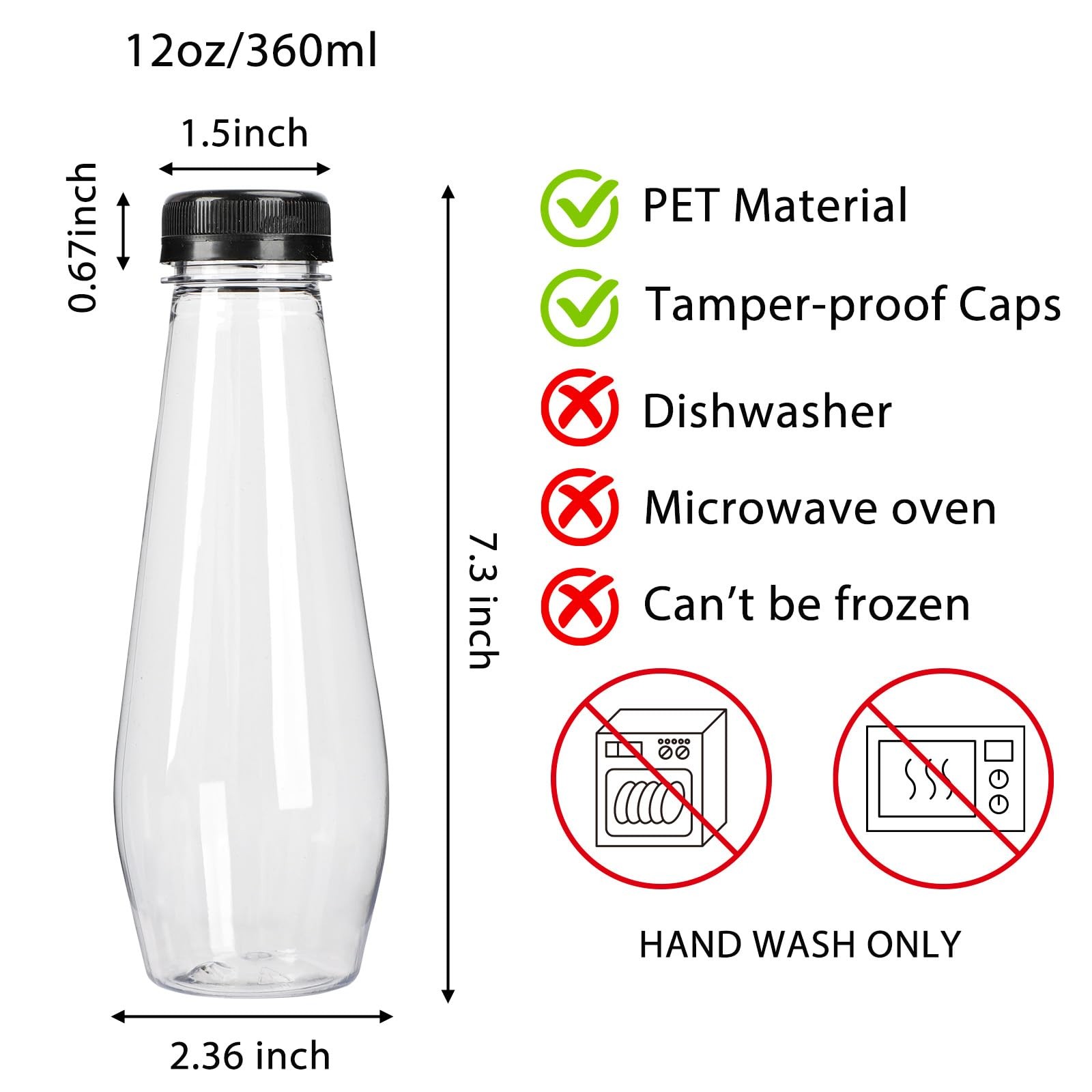 80 PCS 12oz Empty Plastic Juice Bottles Caps Cone Reusable Bulk Clear Beverage