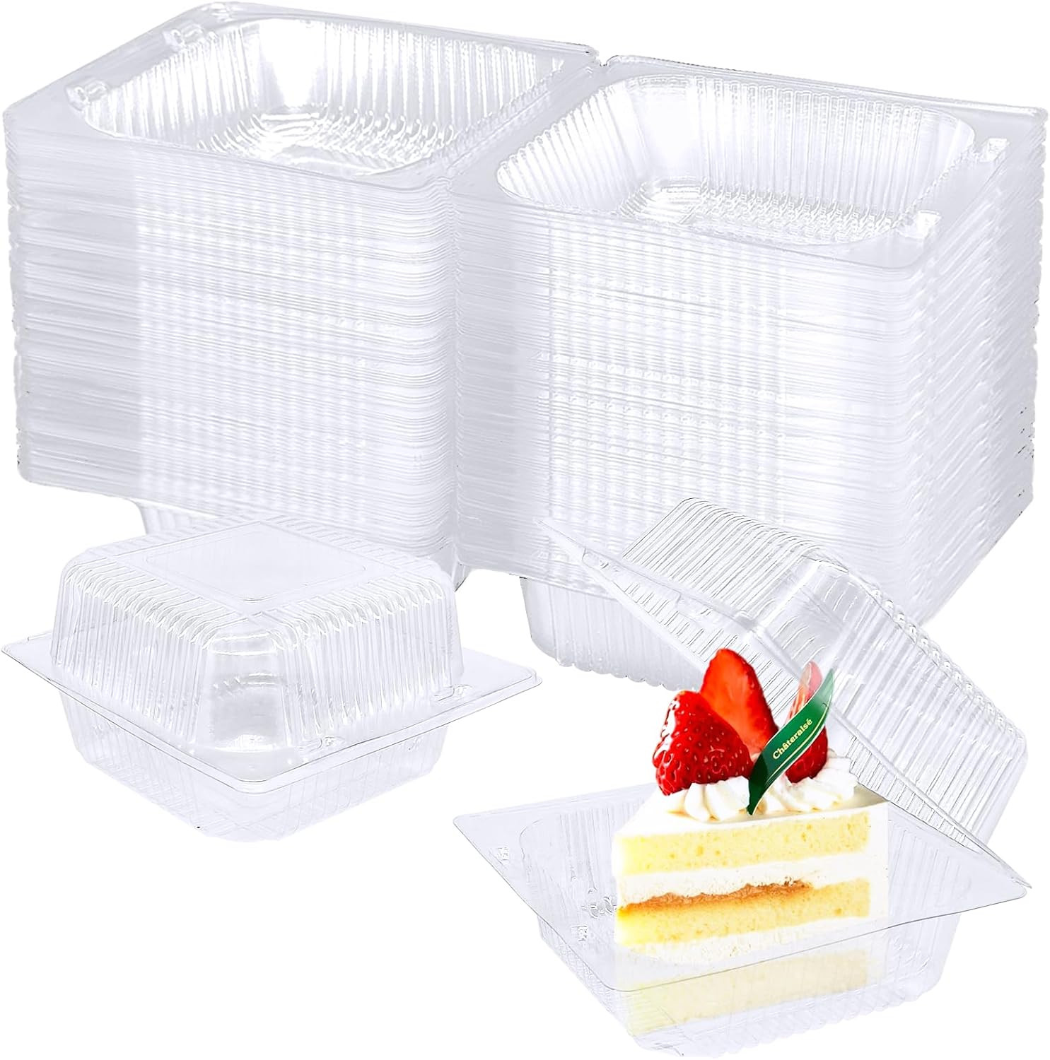 100 Pack Clear Plastic Square Hinged Food Clamshell Container,Disposable To Go C