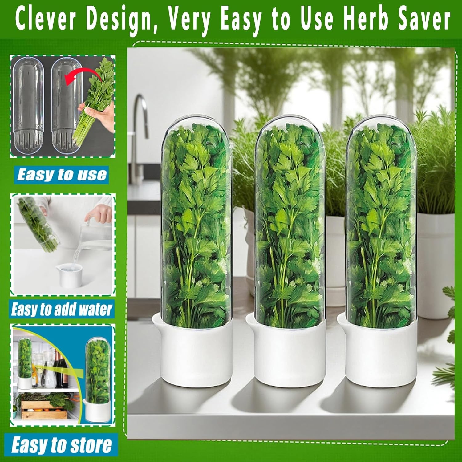 Cilantro Container for Fridge, Fresh Herb Keeper for Cilantro 2-3 Weeks (2PCS)