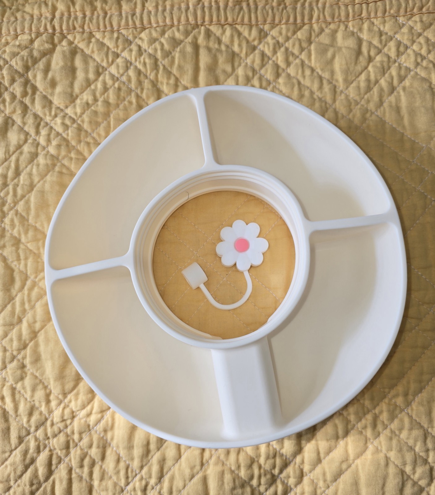 Reusable Silicone Snack Ring Tray 4 Compartment for 30oz Stanley Cup Cream Color