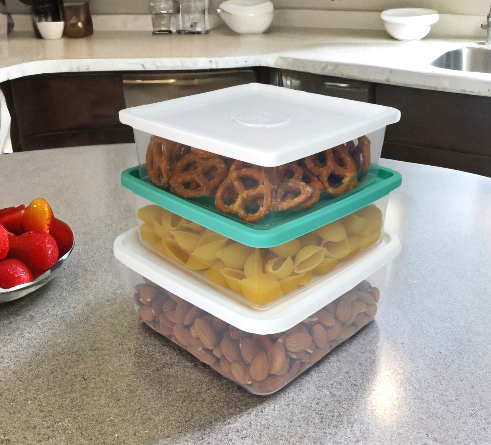 Kitchen Plastic Food Containers with Lid Leak Proof & Freezer Safe, 3 Pcs Set