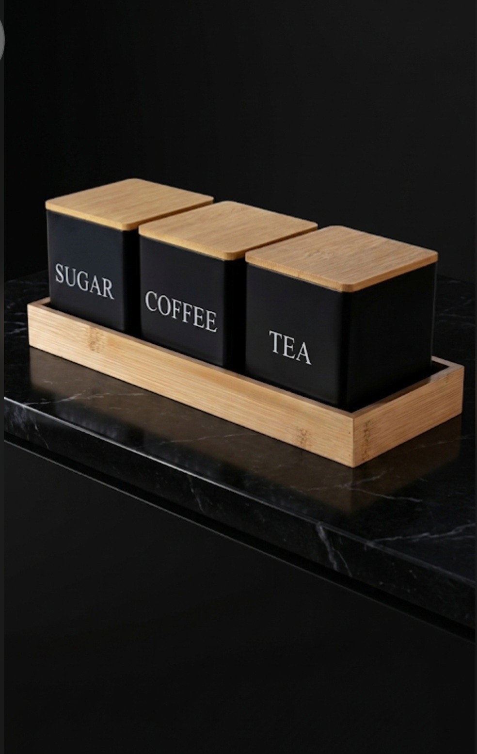 3Pcs/Set 500ml Black Metal Storage Containers with Bamboo Lids