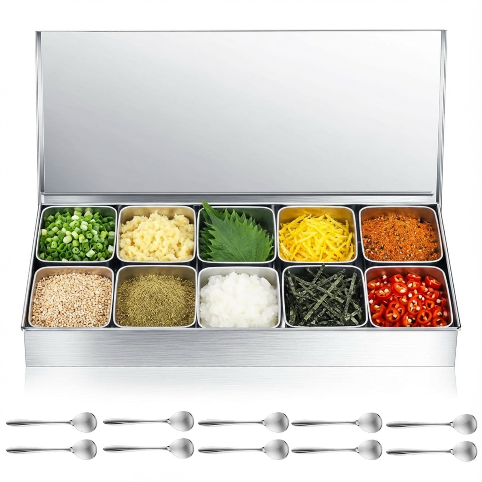 Boao 10 Compartment 304 Yakumi Pans 21.9 x 11.6 x 2.6 inches, sliver