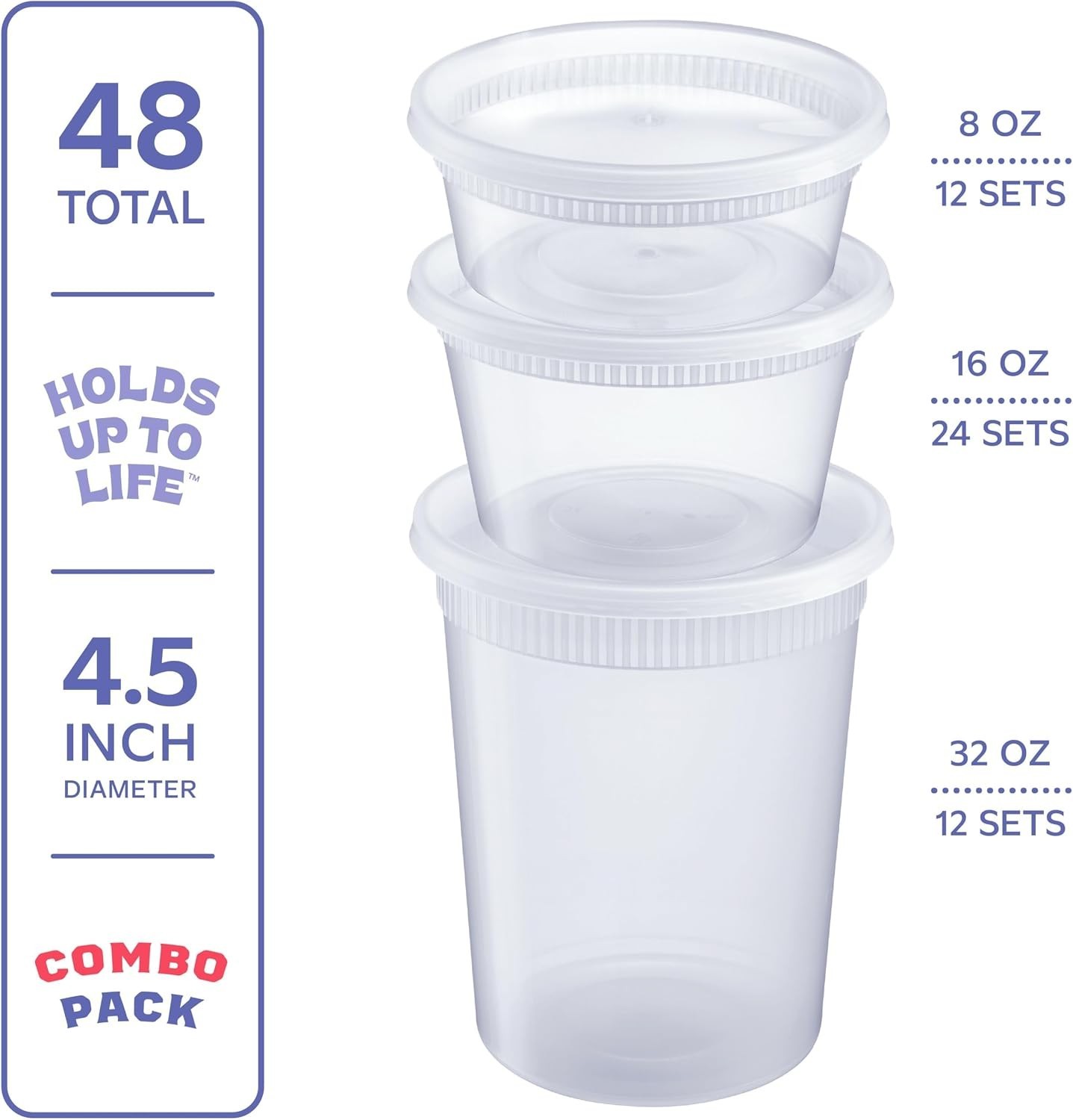 Food Containers with Lids Set 48 Pack 8 16 32 oz Meal Prep Storage Bpa Free