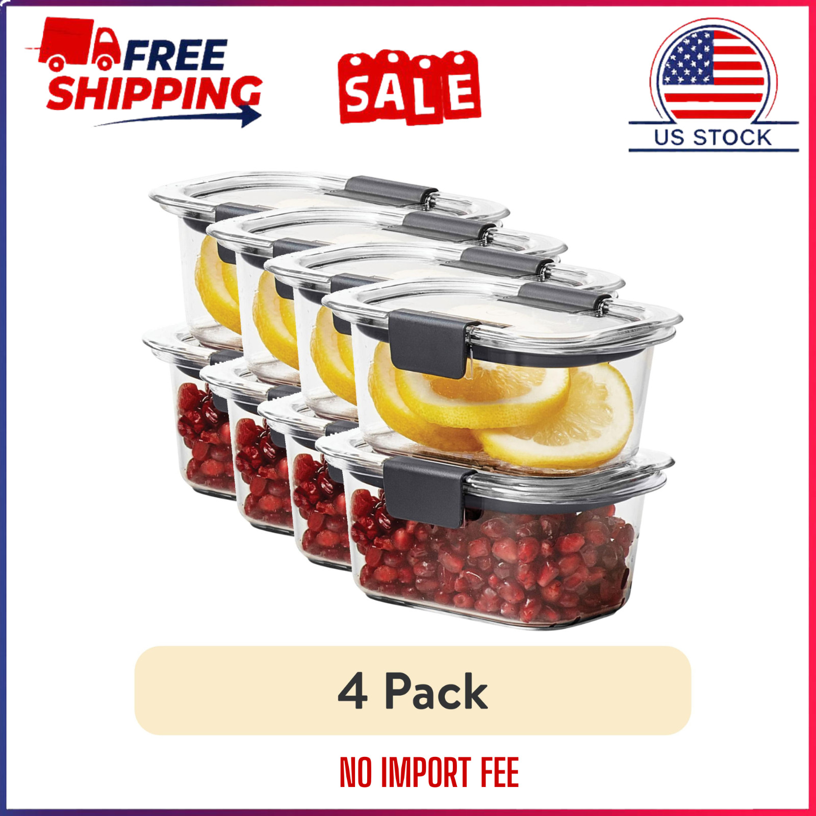 4 Pack Rubbermaid Brilliance 1.3 Cup Food Storage Containers with Lids