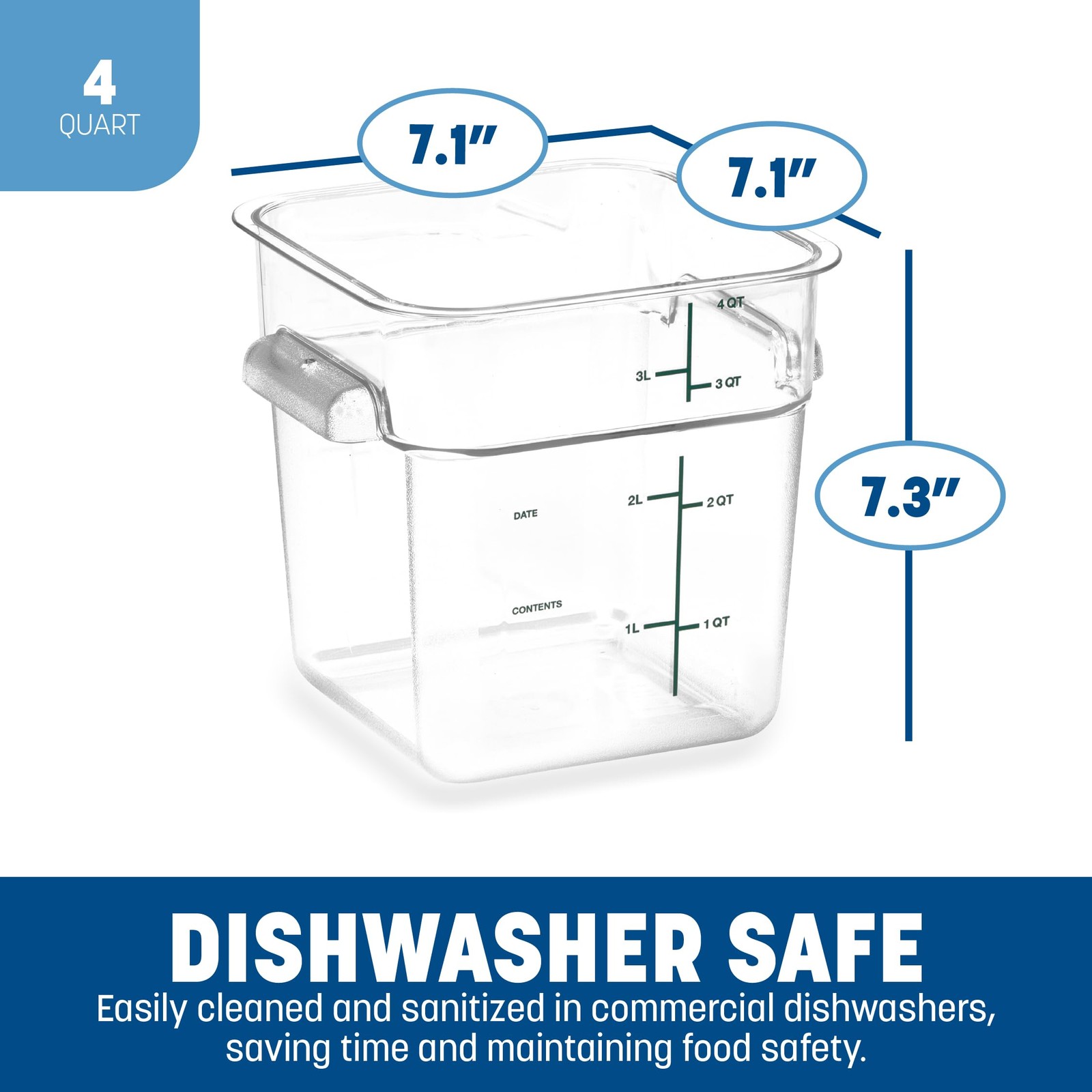 Carlisle FoodService Products Squares Square Food 4 Quart Container, Clear
