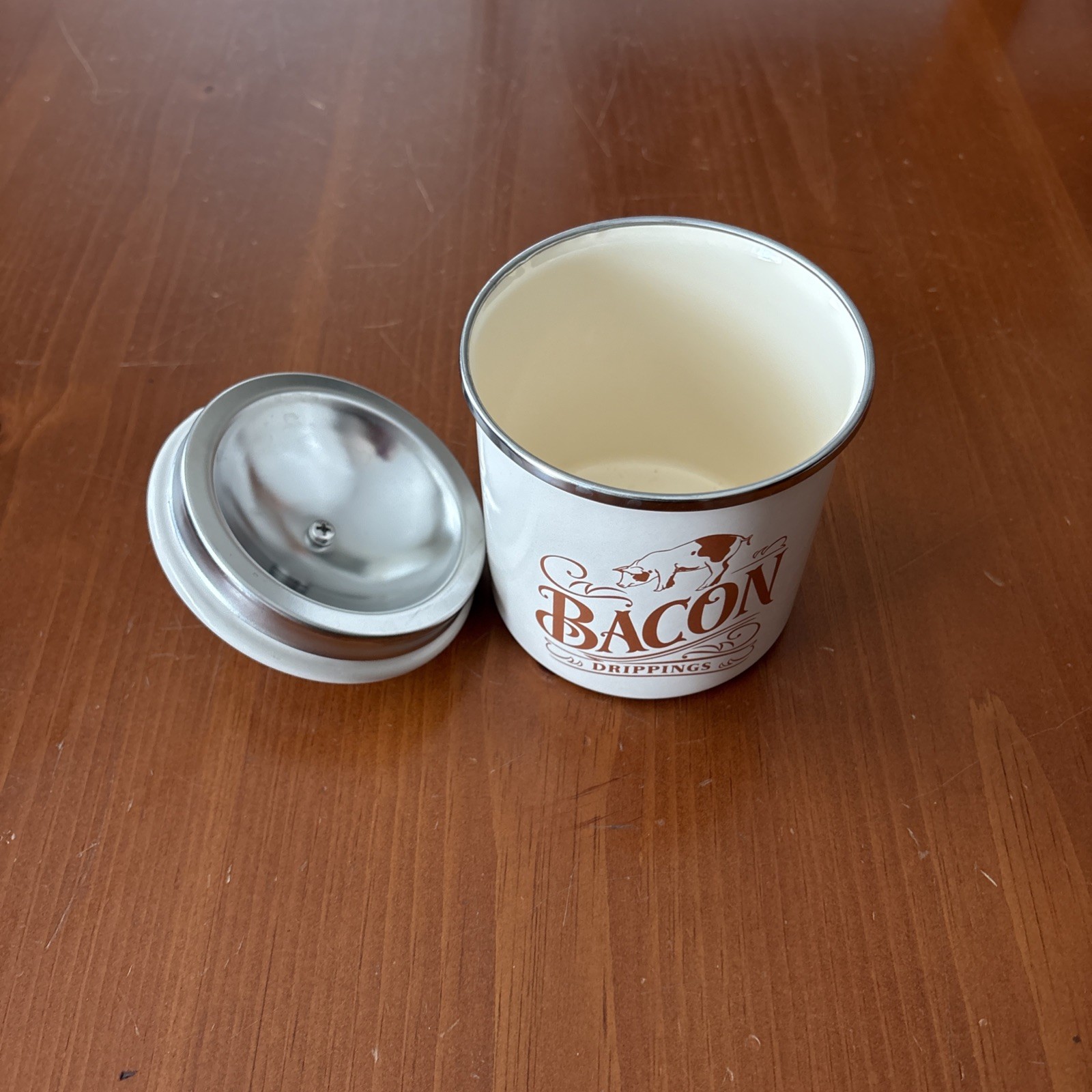 Ayesha Curry Bacon Grease Can Enamel on Steel Container Lid French Vanilla 4×4