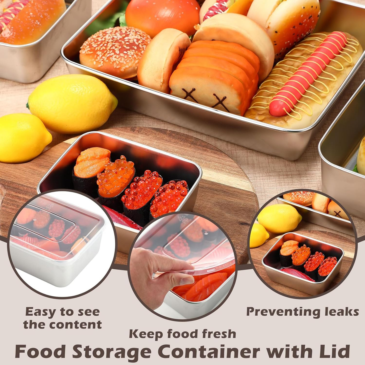 12Pcs 6 Sizes Stainless Steel Food Storage Container with Lid Reusable Meal Prep