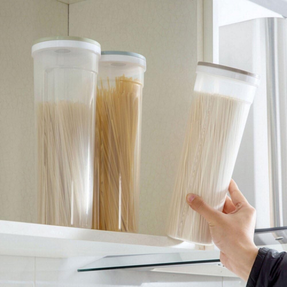 2-Pack Plastic Tall Food Storage Spaghetti Noodle Pasta Container w/ Locking Lid