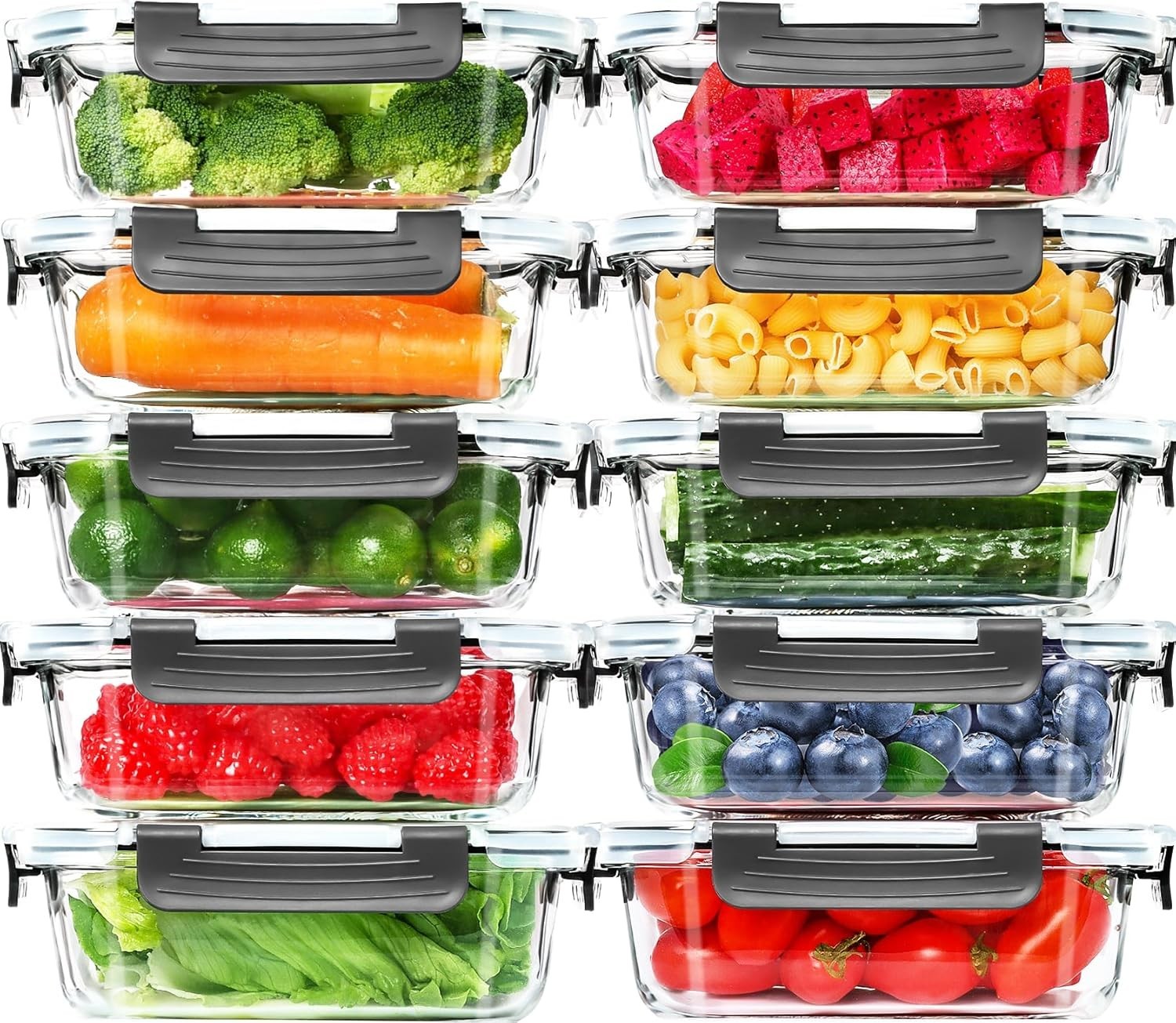 Glass Meal Prep Containers Set, 22 Oz Airtight Food Storage with Lids, Reusable