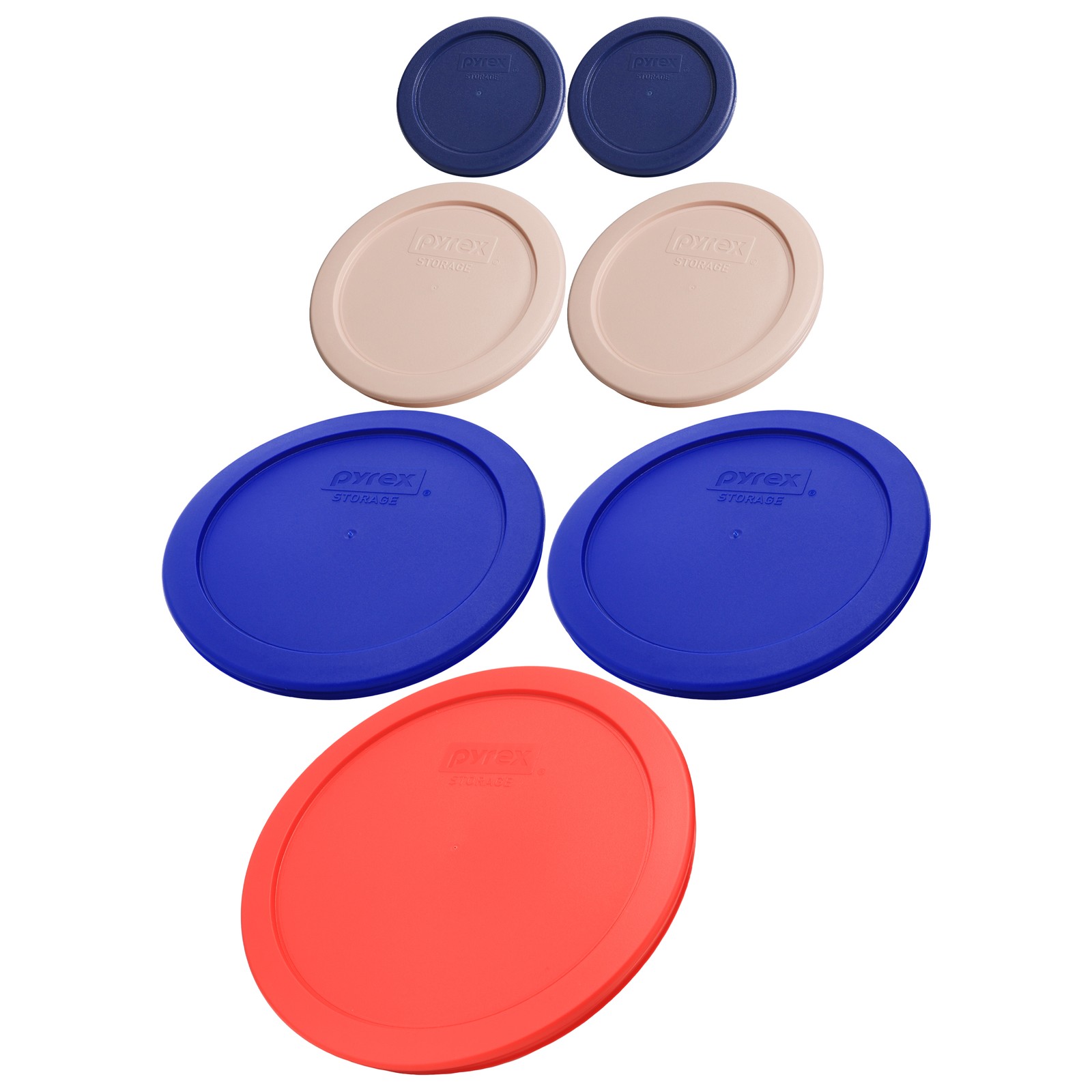 Pyrex Lids Bundle: (2) 7202 BL, (2) 7200 RSW, (2) 7201 CB, (1) 7402-PC RD