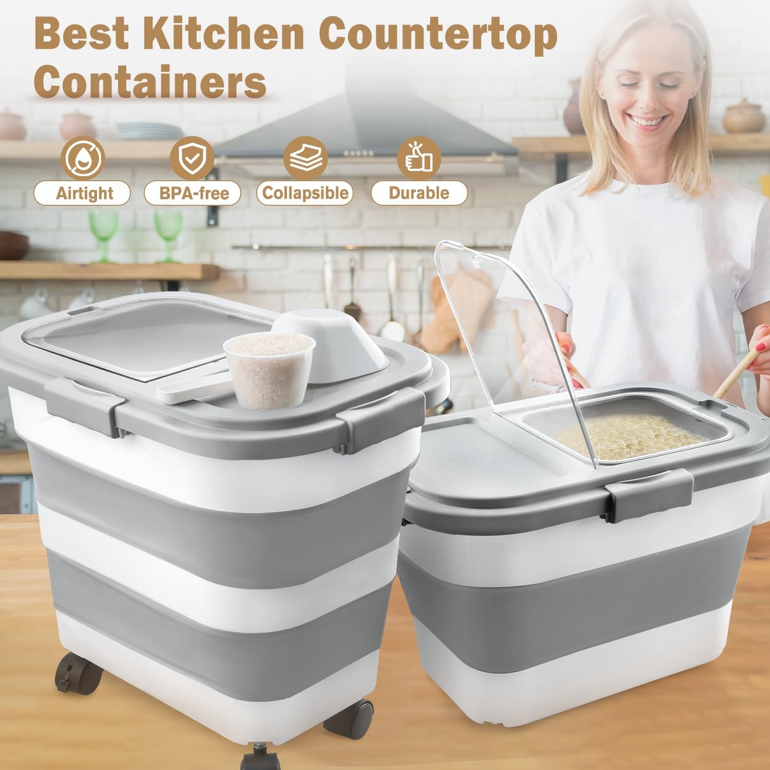 Rice Storage Container Collapsible Airtight 10-40 Lb Rice Storage Container 25lb