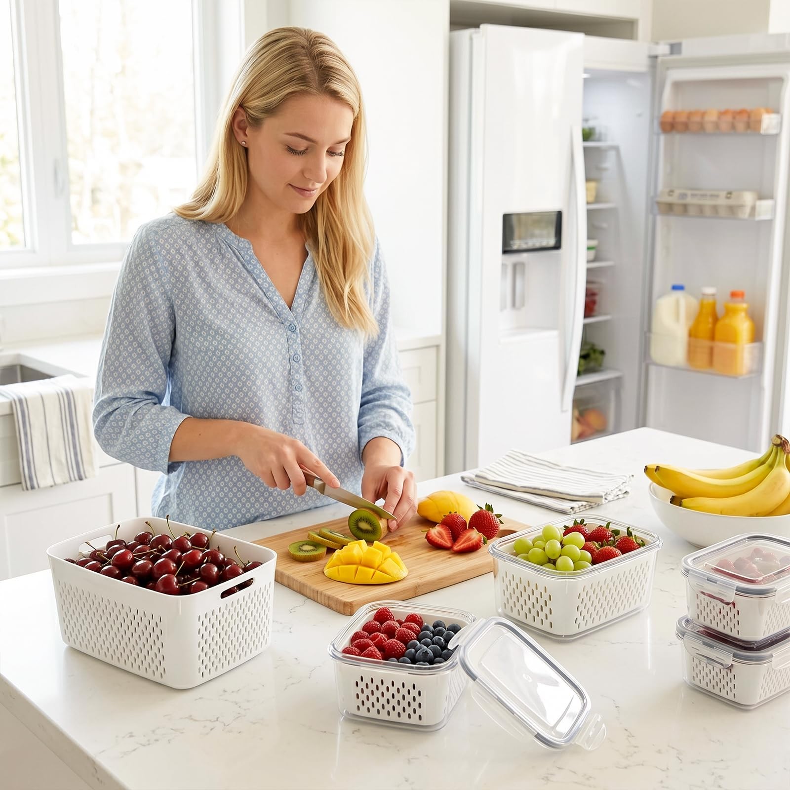 keeper Fruit Storage Containers for Fridge with Removable Colander