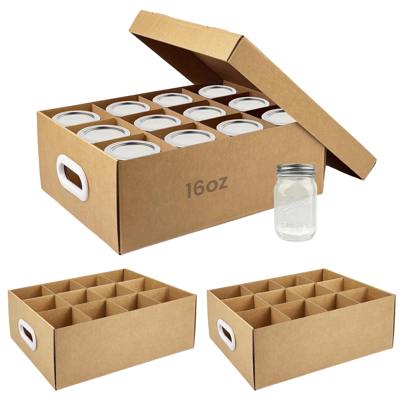 3 Pcs Canning Jar Storage Boxes, Cardboard Mason Jar Storage , 16 oz with Han…