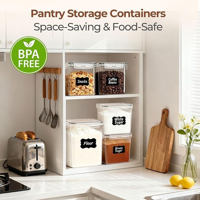 Set of 3 Large Airtight Food Storage Containers with Lids for Kitchen Organizers