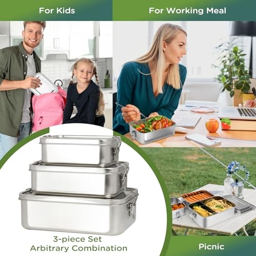 304 Stainless Steel Bento Box – 3 Pack – 2400m + 400ml + 850ml