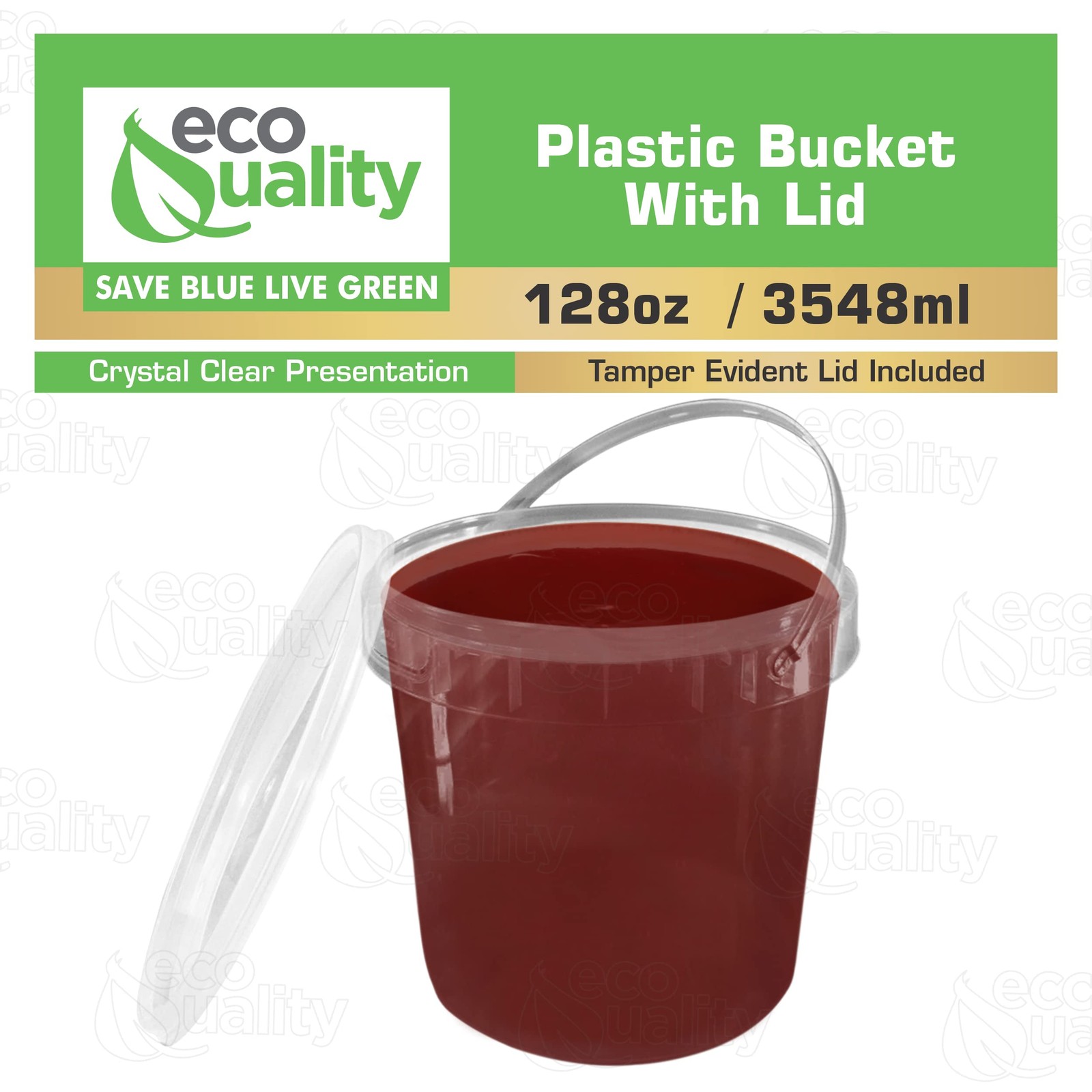 EcoQuality 1 Gallon Clear Plastic Ice Cream Bucket w/Lid & Handle, 1 Pack