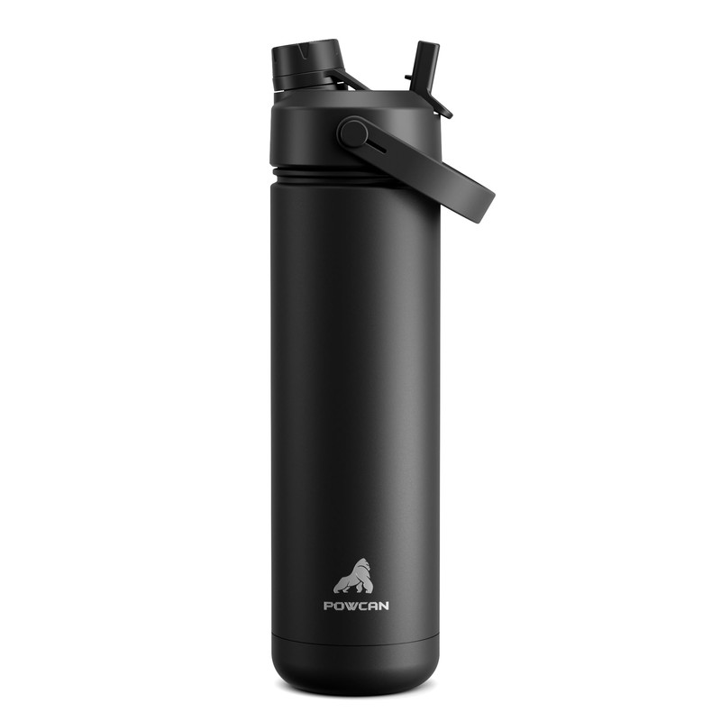 Powcan 26 Oz Insulated Water Bottle 2-In-1 Straw And Spout Lid Keep Cold 24H