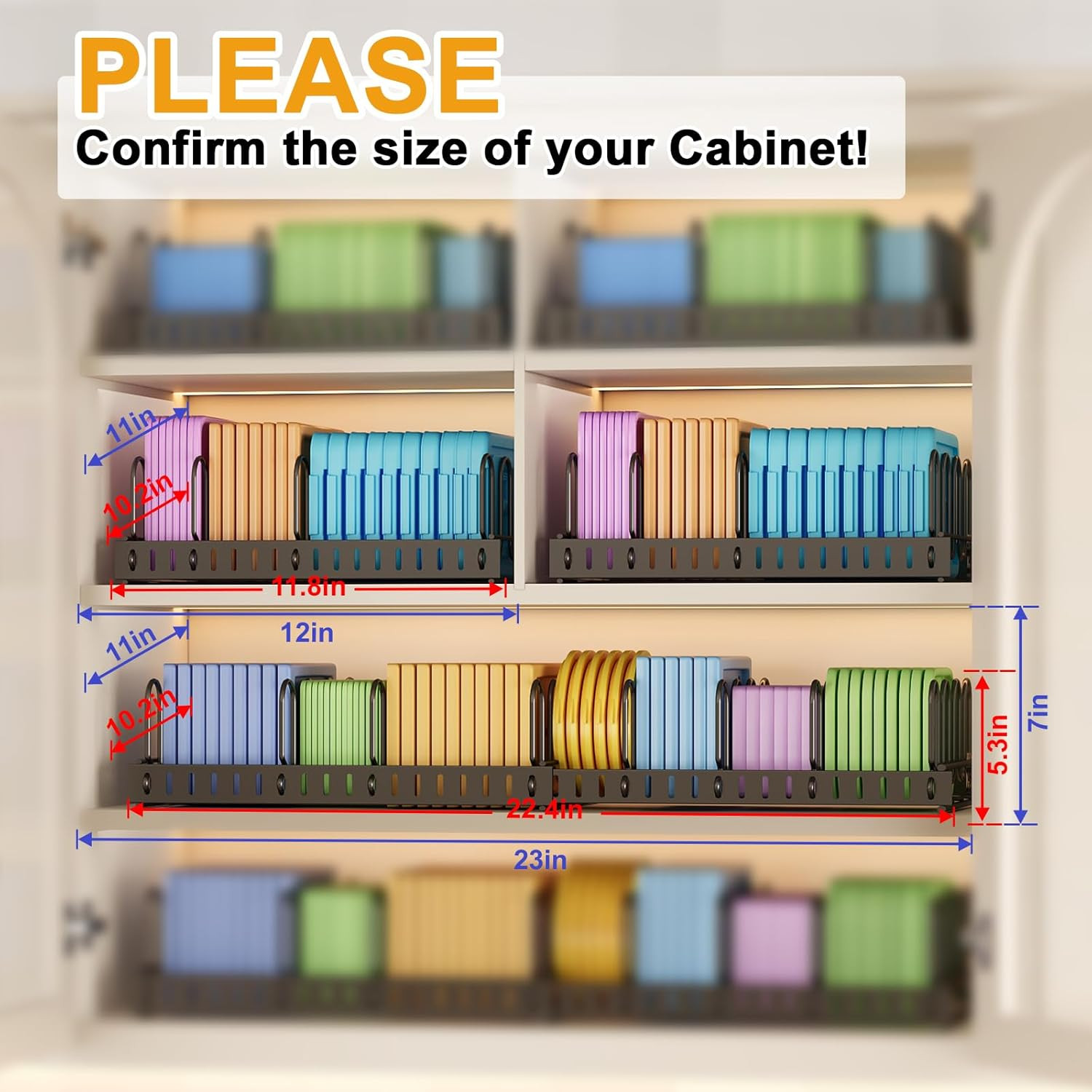 Expandable Food Container Lid Organizer,Large Capacity Adjustable 8 Dividers Det