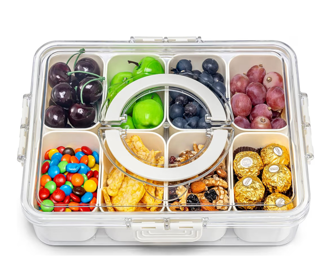 Pure Future Air-Tight Snack Box Container Divided Serving Tray with Handle
