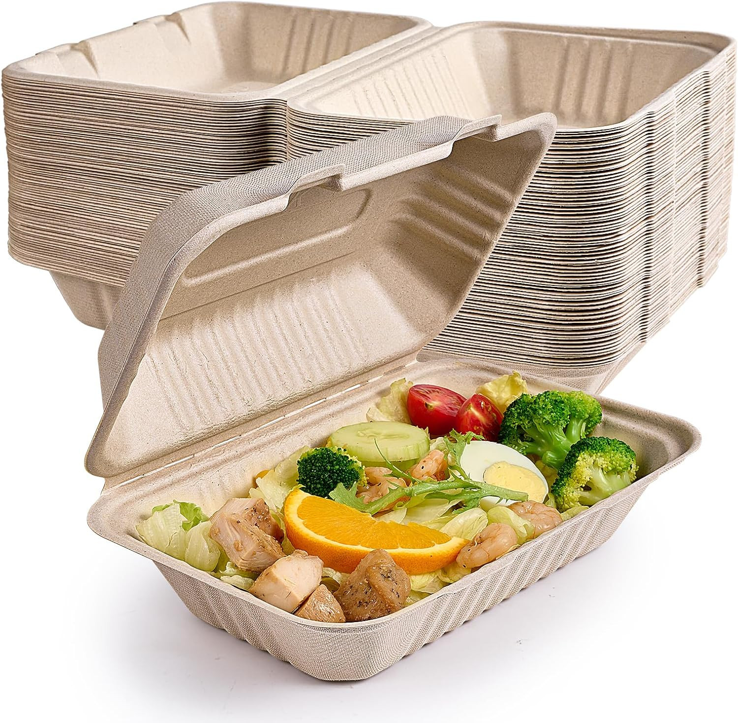 75 Pack Clamshell Take Out Food Containers, 100% Compostable To Go Containers Di
