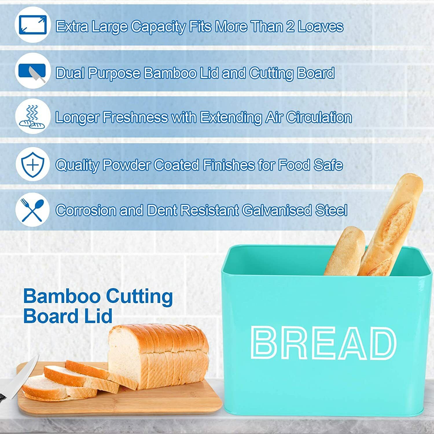Metal Bread Storage Container Rustic Bread Box with Bamboo Cutting Board Lid