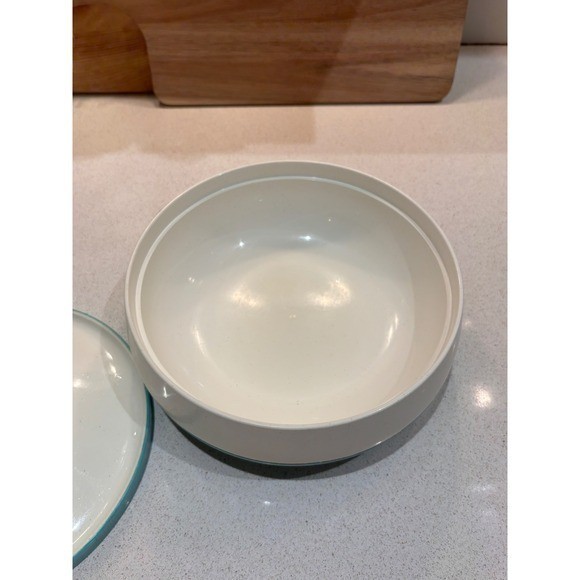 Vintage Vacron Bopp-Decker Melamine Serving Dish Lid Chrome Knob Turquoise White