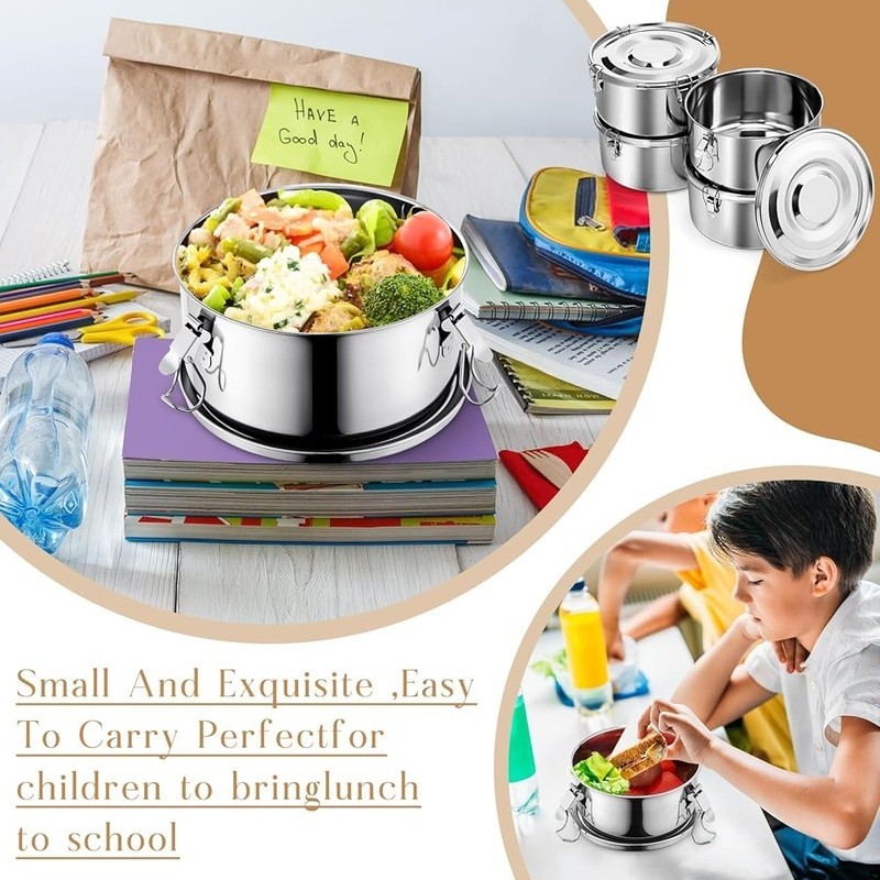 Stainless Steel Bento Box Set Leak Proof Food Storage Containers 4 Pack New