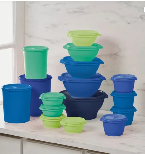 Tupperware Heritage Collection 32-piece Food Storage Container Set Blue – NEW