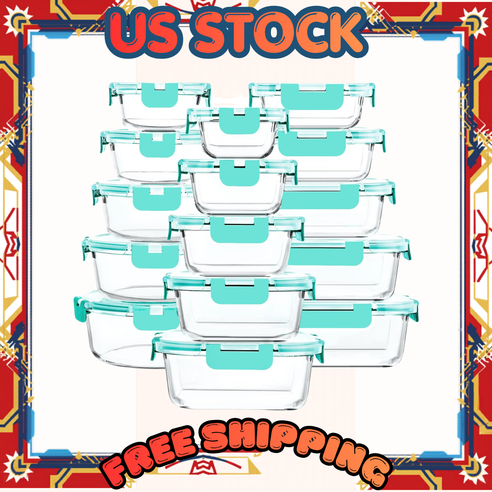 30 Pieces Glass Food Storage Containers with Upgraded Snap Locking Lids