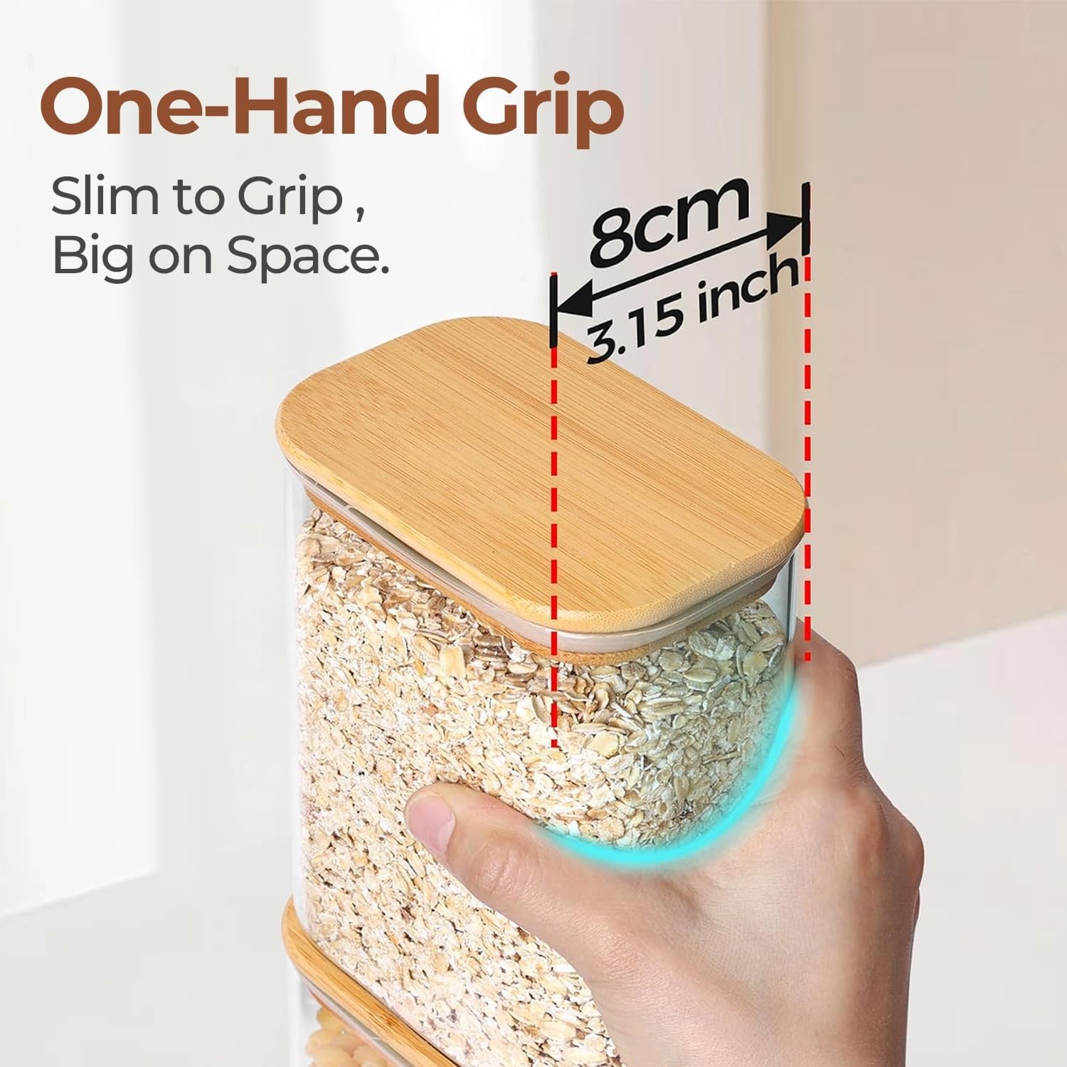 2.2 Qt Rectangle Glass Storage Containers W/ Lids Glass Jars W/ Bamboo Lids