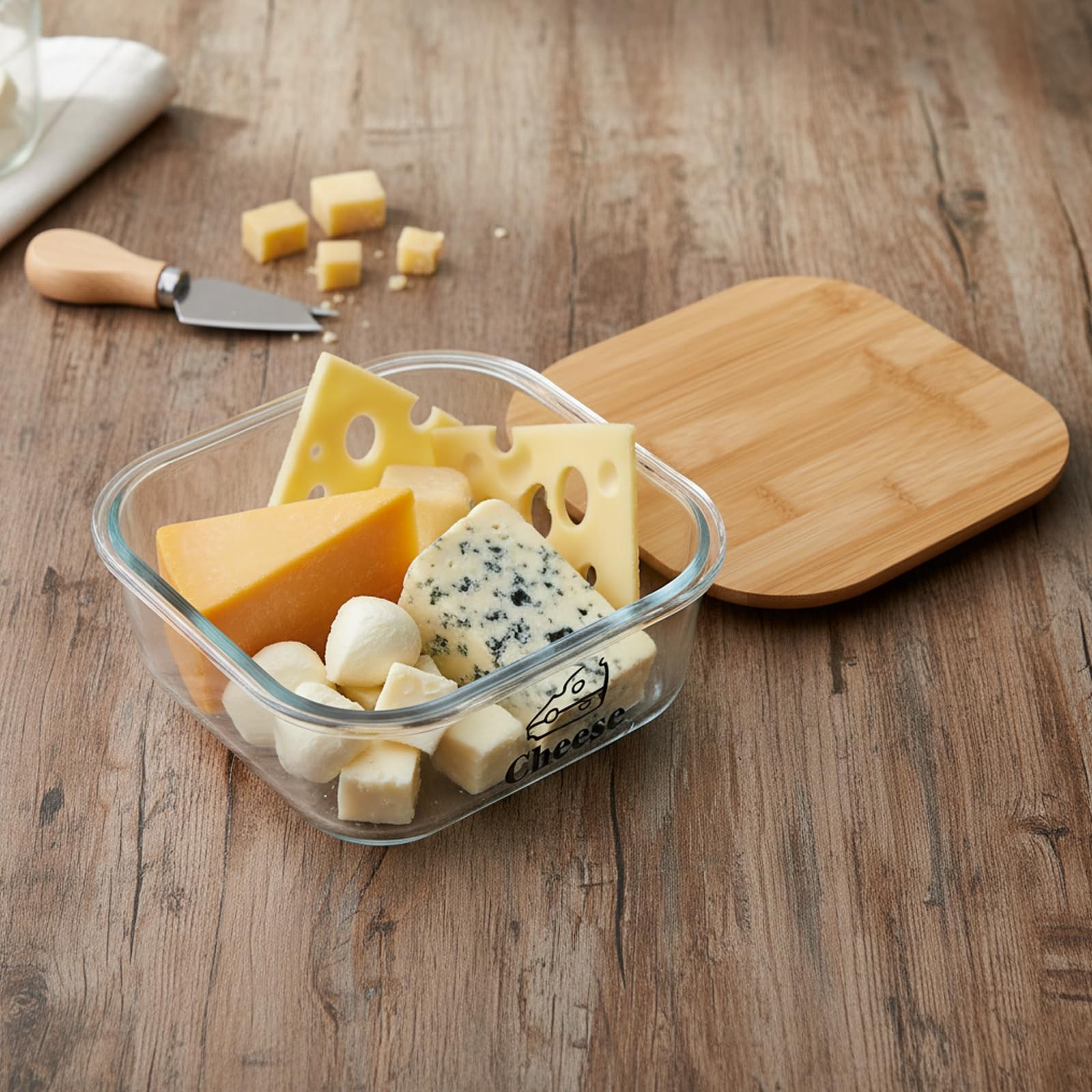 Cheese Container for Refrigerator,Glass 6.8 x x 2.6 inches, Transparent