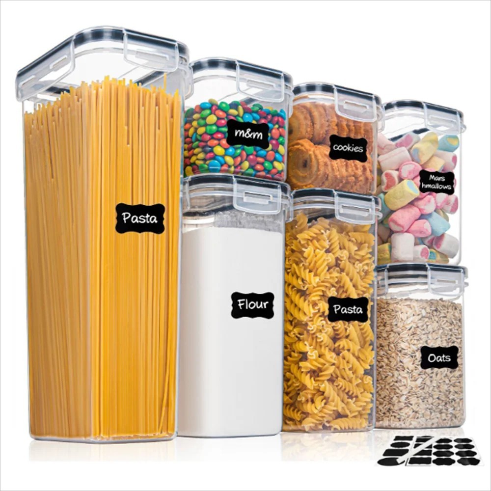 Kitchen 7pcs Food Containers Set BPA Free Plastic Airtight Storage Box 10sticker