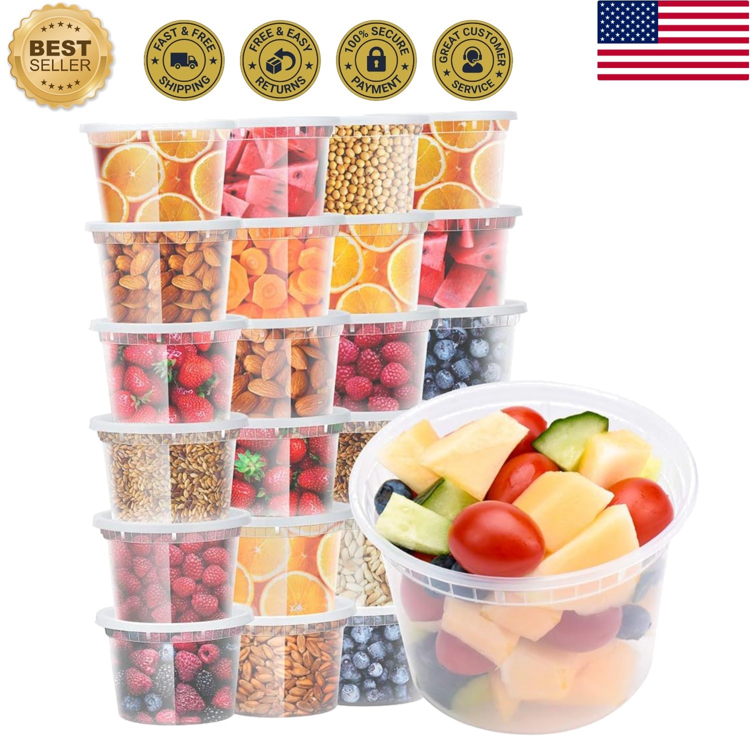 24 Pack 16 Oz BPA-Free Deli Containers with Lids – Dishwasher & Microwave Safe