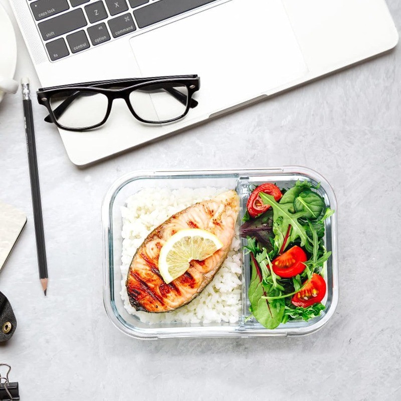 [5-Pack,36 Oz] Glass Meal Prep Containers 2 Compartments