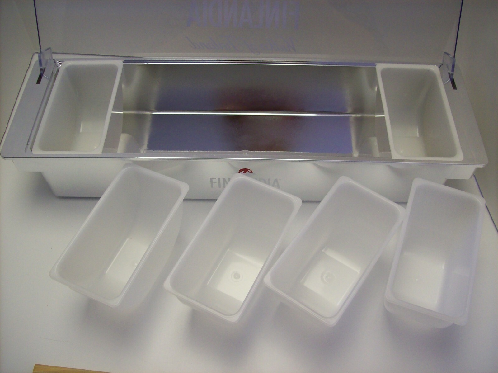 6 Removable Compartments Garnish/ Condiment Serving Hinged Lid Container – NEW